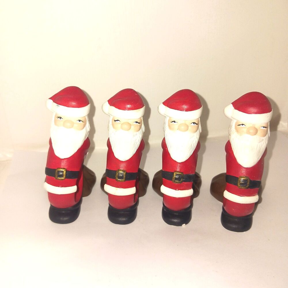 Vintagr Set of 4 Handpainted Santa and his Sack Napkin Holders Ceramic Red Xmas